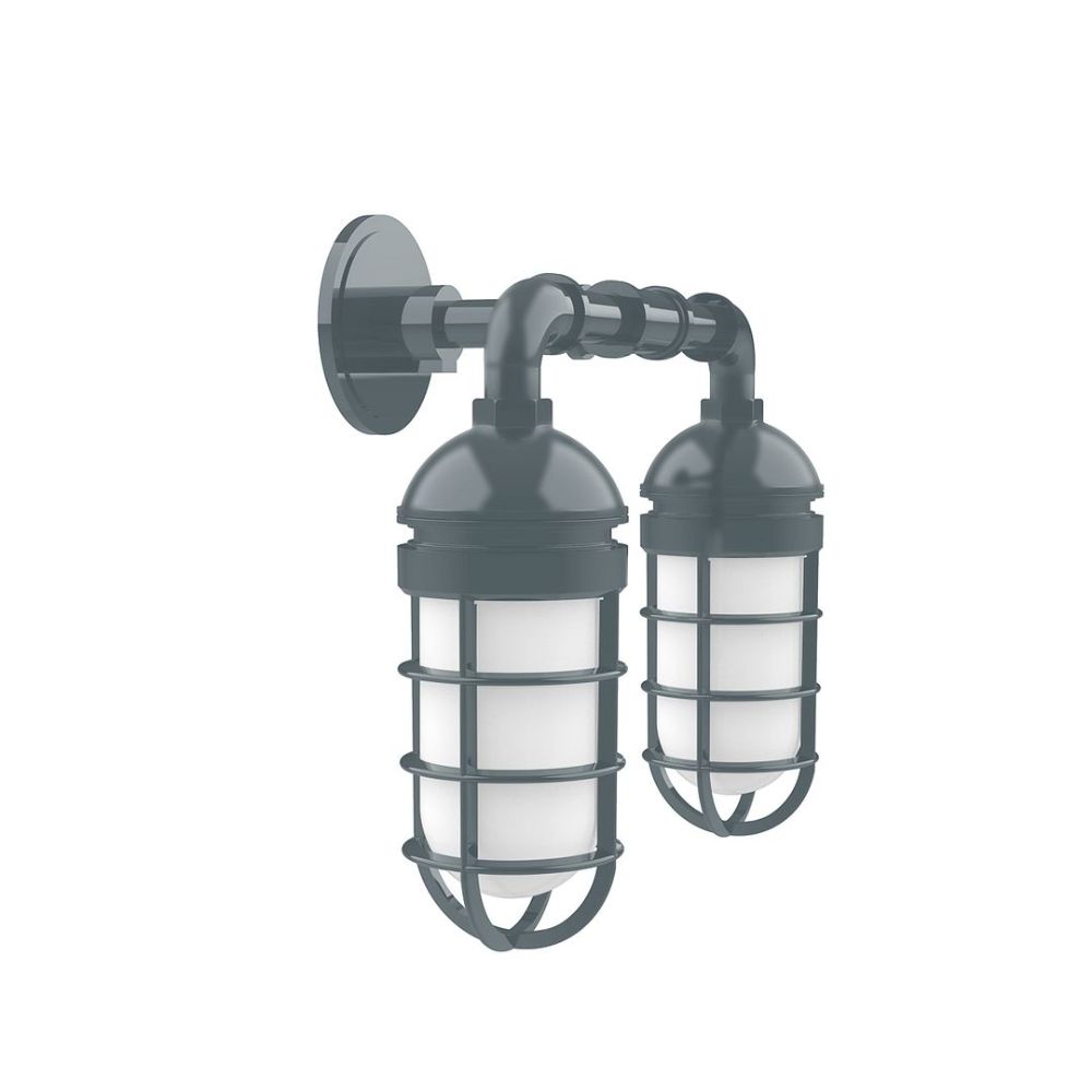 Montclair Lightworks GNP050-40 Vaportite, no shade, double wall mount with clear glass and cast guard, Slate Gray